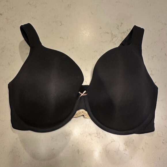 Cacique Full Coverage Black Wide Strap Bra 38F Underwire Smoothing Lane Bryant - Picture 1 of 3